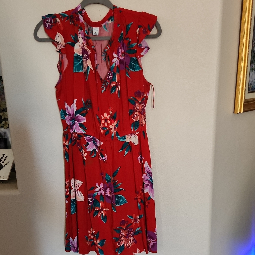 Old Navy Red Floral Midi Dress
